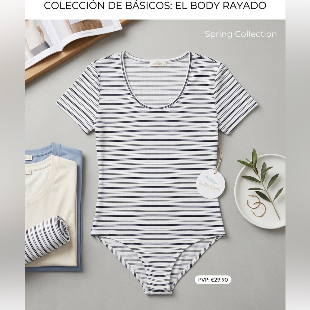 Hummingbird Striped Scoop Neck Bodysuit - White & Navy
